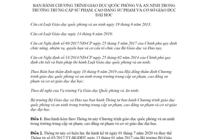 Thông tư 05/2020/TT-BGDĐT Chương trình giáo dục quốc phòng an ninh trong trường trung cấp