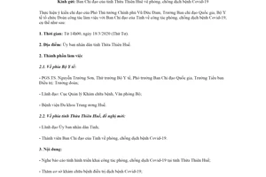 Công văn 1332/BYT-VPB1 2020 buổi làm việc với Ban Chỉ đạo của tỉnh Thừa Thiên Huế về Covid 19