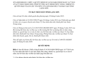 Quyết định 07/2020/QĐ-UBND sửa đổi Quyết định 18/2019/QĐ-UBND chức năng Sở Giáo dục Lạng Sơn