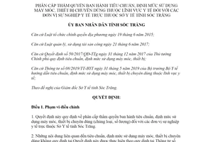 Quyết định 09/2020/QĐ-UBND định mức sử dụng máy móc thiết bị lĩnh vực y Sở Y tế tỉnh Sóc Trăng