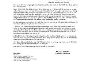 Công văn 2503/QLD-KD 2020 cung cấp danh mục các đơn vị cung ứng thuốc phòng Covid-19