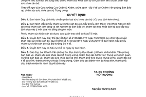 Quyết định 1266/QĐ-BYT 2020 tiêu chuẩn phân loại sức khỏe cán bộ Mẫu phiếu khám sức khỏe cán bộ