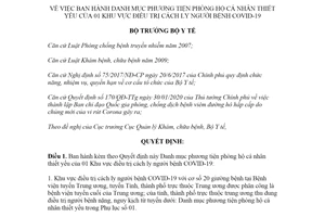 Quyết định 1259/QĐ-BYT 2020 phương tiện phòng hộ cá nhân thiết yếu cách ly người bệnh COVID-19