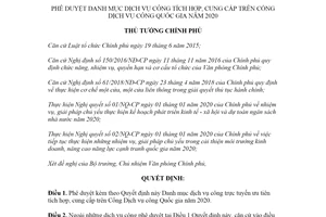 Quyết định 411/QĐ-TTg 2020 Danh mục dịch vụ công tích hợp cung cấp Cổng dịch vụ công Quốc gia