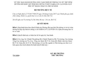 Quyết định 1271/QĐ-BYT 2020 hướng dẫn xử trí COVID-19 ở phụ nữ mang thai và trẻ sơ sinh corona