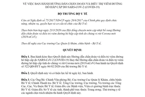 Quyết định 1344/QĐ-BYT 2020 Hướng dẫn chẩn đoán điều trị viêm đường hô hấp cấp do SARS-CoV-2