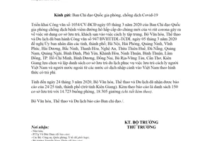 Công văn 1231/BVHTTDL-TCDL 2020 cơ sở lưu trú du lịch chọn cách ly phòng chống dịch Covid 19