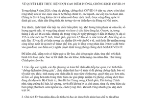 Chỉ thị 15/CT-TTg 2020 quyết liệt thực hiện đợt cao điểm phòng chống dịch COVID-19