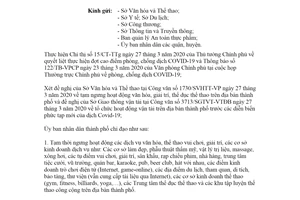 Công văn 1152/UBND-VX 2020 tạm thời ngưng hoạt động cơ sở dịch vụ chống COVID-19 Hồ Chí Minh