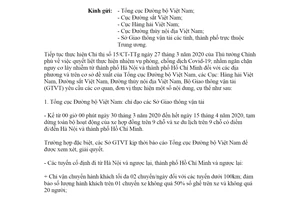 Công văn 2917/BGTVT-VT 2020 tiếp tục thực hiện Chỉ thị 15/CT-TTg