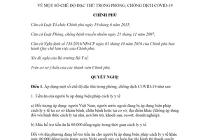 Nghị quyết 37/NQ-CP 2020 chế độ đặc thù trong phòng chống dịch COVID-19