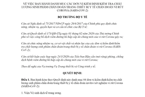 Quyết định 1353/QĐ-BYT 2020 đơn vị kiểm định kiểm tra chất lượng trang thiết bị y tế vi rút Corona