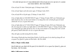 Quyết định 11/2020/QĐ-TTg chế độ quản lý tài chính đối với cơ quan Cục Quản lý giám sát bảo hiểm