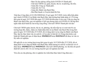 Công điện khẩn 02/CĐ-UBND 2020 kịp thời ngăn chặn dịch bệnh COVID-19 lây lan cộng đồng Hà Nội