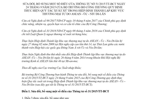 Thông tư 07/2020/TT-BCT sửa đổi Thông tư 31/2015/TT-BCT Quy tắc xuất xứ