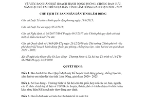 Quyết định 539/QĐ-UBND 2020 Kế hoạch phòng chống bạo lực xâm hại trẻ em tỉnh Lâm Đồng
