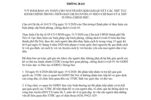 Thông báo 1037/TB-SGDĐT 2020 an toàn khi giải quyết thủ tục hành chính Sở Giáo dục Hà Nội