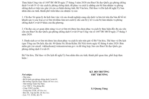 Công văn 1292/BVHTTDL-TCDL 2020 cách ly phòng chống dịch Covid-19