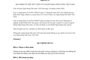 Thông tư 03/2020/TT-NHNN tiêu hủy tiền