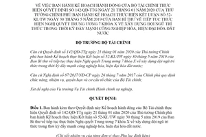 Quyết định 424/QĐ-BTC 2020 Kế hoạch hành động thực hiện Quyết định 142/QĐ-TTg