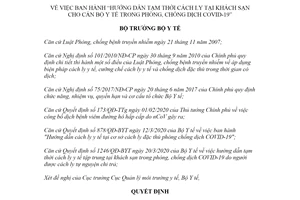 Quyết định 1462/QĐ-BYT 2020 Hướng dẫn cách ly tại khách sạn cán bộ y tế phòng chống COVID-19