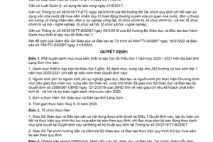 Quyết định 562/QĐ-UBND 2020 phê duyệt danh mục mua sắm thiết bị dạy học tối thiểu lớp 1 Lạng Sơn