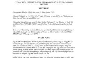 Nghị quyết 42/NQ-CP 2020 biện pháp hỗ trợ người dân gặp khó khăn do Covid-19