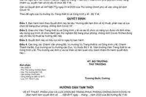 Quyết định 1616/QĐ-BYT 2020 hướng dẫn phân loại lựa chọn bộ trang phục phòng chống Covid-19