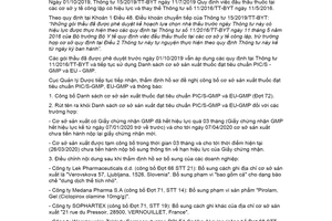 Công văn 3517/QLD-CL 2020 công bố cơ sở sản xuất thuốc đạt tiêu chuẩn PIC/S-GMP và EU-GMP