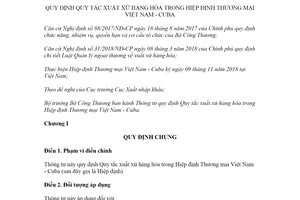 Thông tư 08/2020/TT-BCT Quy tắc xuất xứ hàng hóa trong Hiệp định Thương mại Việt Nam Cuba