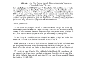 Công văn 2698/BCT-ĐTĐL 2020 hỗ trợ giảm giá điện cho khách hàng bị ảnh hưởng của dịch Covid-19