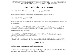 Quyết định 04/2020/QĐ-UBND giá dịch vụ thoát nước thành phố Rạch Giá tỉnh Kiên Giang