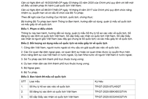 Thông tư 02/2020/TT-BTP hướng dẫn sử dụng quản lý mẫu sổ quốc tịch và mẫu giấy tờ về quốc tịch