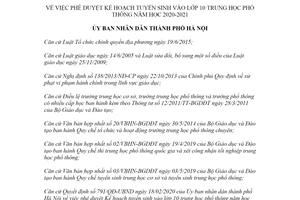 Quyết định 1612/QĐ-UBND 2020 Kế hoạch tuyển sinh vào lớp 10 Hà Nội năm học 2020 2021