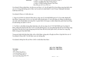 Công văn 4347/QLD-KD 2020 đảm bảo hoạt động cung ứng thuốc giai đoạn dịch Covid-19