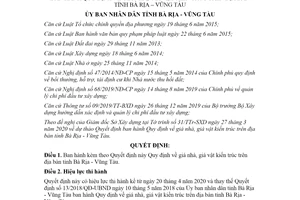 Quyết định 07/2020/QĐ-UBND quy định giá nhà giá vật kiến trúc tỉnh Bà Rịa Vũng Tàu