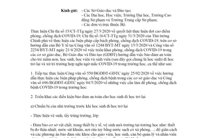 Công văn 1398/BGDĐT-GDTC 2020 bảo đảm an toàn cho học sinh đi học trở lại