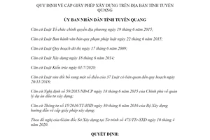 Quyết định 03/2020/QĐ-UBND quy định cấp giấy phép xây dựng tỉnh Tuyên Quang