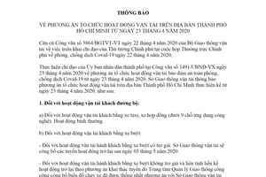 Thông báo 4825/TB-SGTVT 2020 phương án tổ chức hoạt động vận tải Hồ Chí Minh từ 23 tháng 4