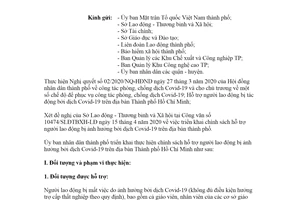 Công văn 1457/UBND-KT 2020 hỗ trợ người lao động bị ảnh hưởng bởi Covid-19 Hồ Chí Minh