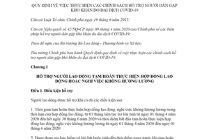 Quyết định 15/2020/QĐ-TTg hỗ trợ người dân gặp khó khăn do dịch COVID19