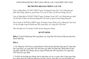 Quyết định 761/QĐ-BGTVT 2020 công bố Danh mục bến cảng thuộc các cảng biển Việt Nam