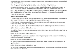 Thông tư 09/2020/TT-BGTVT sửa đổi Thông tư 19/2017/TT-BGTVT quản lý và bảo đảm hoạt động bay