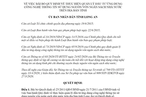 Quyết định 15/2020/QĐ-UBND bãi bỏ Quy định đầu tư công nghệ thông tin vốn ngân sách Long An