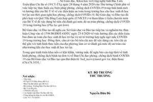 Công văn 1467/BGDĐT-GDTC 2020 tiêu chí mức độ an toàn phòng chống COVID 19 trường học