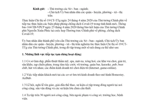 Công văn 1553/UBND-VX 2020 thực hiện Chỉ thị 19/CT-TTg Hồ Chí Minh