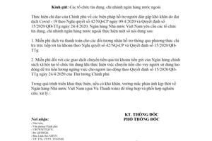 Công văn 3054/NHNN-TT 2020 miễn phí chuyển tiền hỗ trợ người dân gặp khó khăn do Covid 19