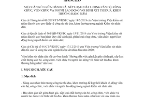 Hướng dẫn 19/HD-VKSTC 2020 gắn kết đánh giá chất lượng cán bộ với bình xét thi đua