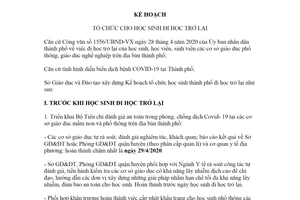 Kế hoạch 1221/KH-GDĐT-VP 2020 tổ chức cho học sinh đi học trở lại Sở Giáo dục Hồ Chí Minh