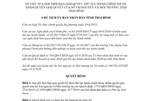 Quyết định 1162/QĐ-UBND 2020 sửa đổi thời hạn thủ tục hành chính Sở Tài nguyên Thái Bình